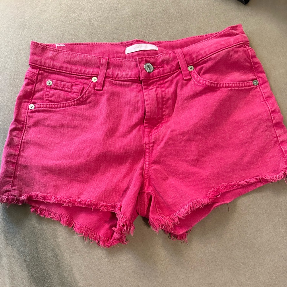 Hot Pink Denim cut off shorts, stretchy worn twice